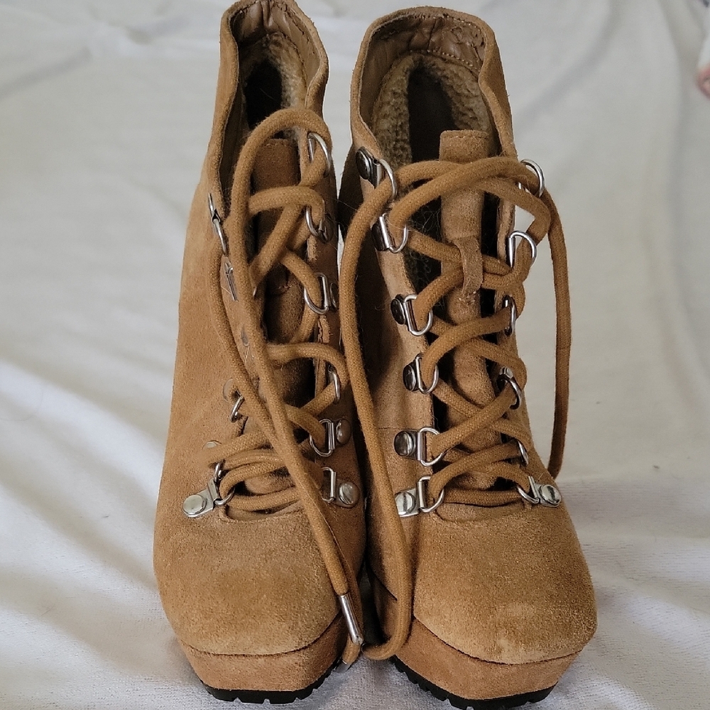 Jessica Simpson Camel Lace Up Platform Boots - Picture 2 of 4